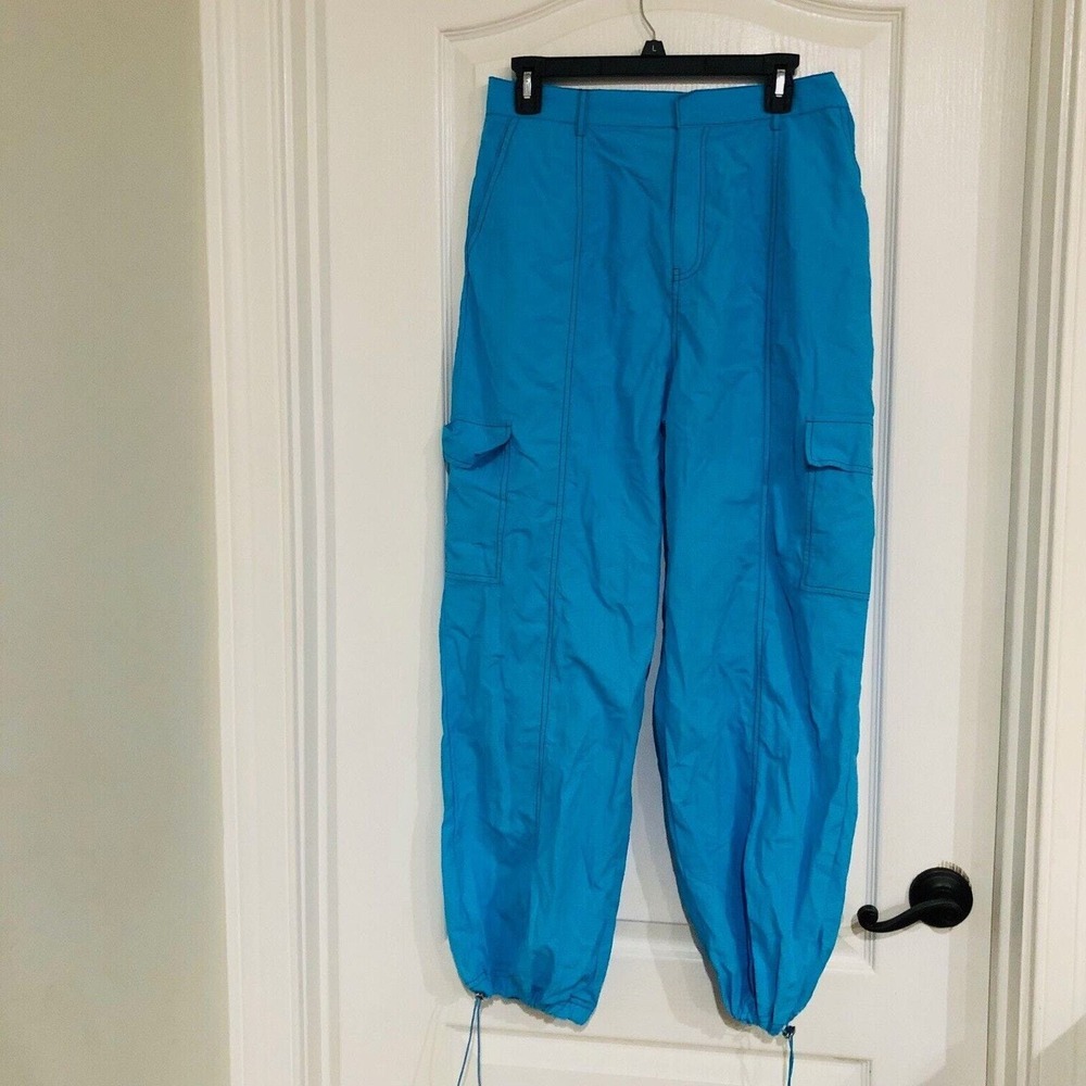 Love Tree Womens Blue Cargo Parachute Pants Soft Lite Moisture Wicking Size L